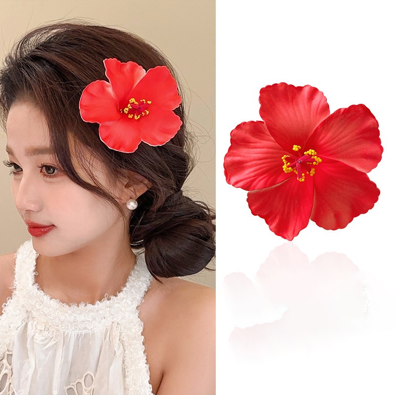 Kẹp tóc hoa đỏ sống động - phụ kiện tóc thời trang mỗi ngày