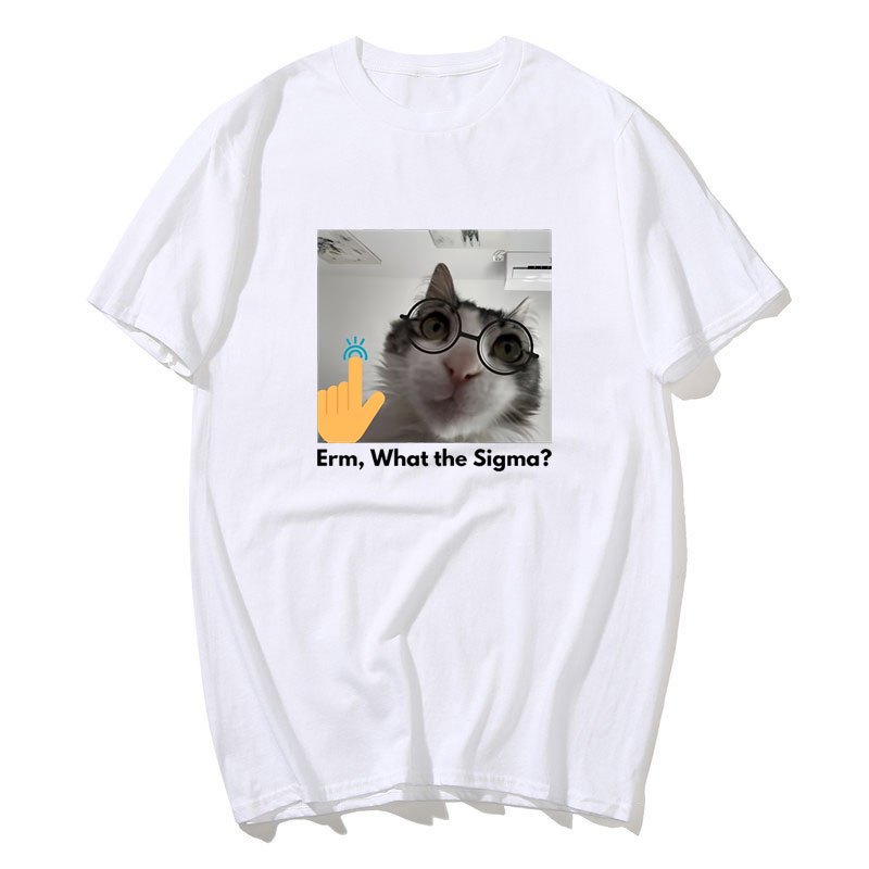 Ngộ nghĩnh Mèo Sigma Meme Áo nam Nữ Silly Mèo Tee Áo Unisex Cotton Tay Ngắn Áo Thun Hài Hước Graphic Tee Quần Áo Nam