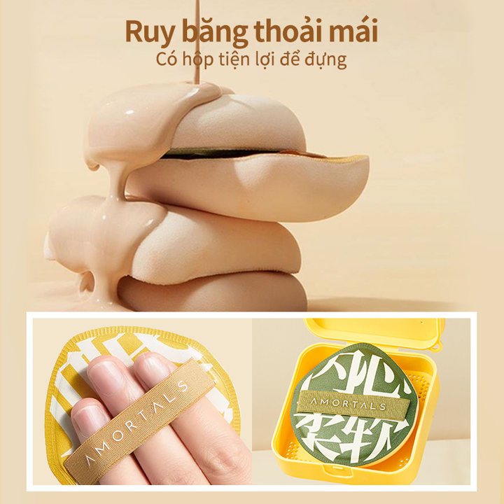 Hộp Mút Cushion + 2 Mút XL AMORTALS – Chính Hãng, Siêu Mềm Lớn Tán Nền Hoàn Hảo
