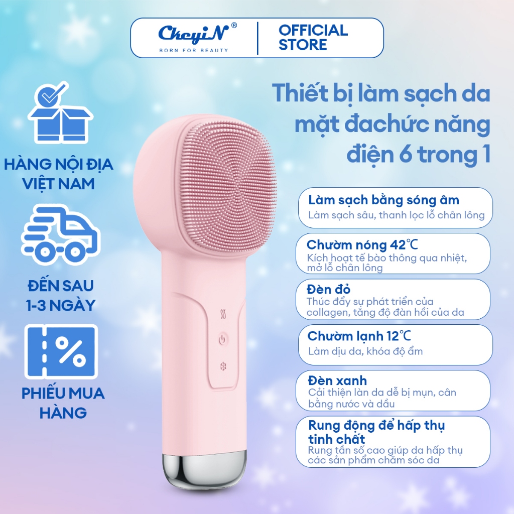 Ảnh CkeyiN 6 trong 1 Máy Rửa Mặt Massage Tích Hợp Liệu Pháp Ánh Sáng và Nhiệt Multi-task Cleansing & Massaging Device MS004 1