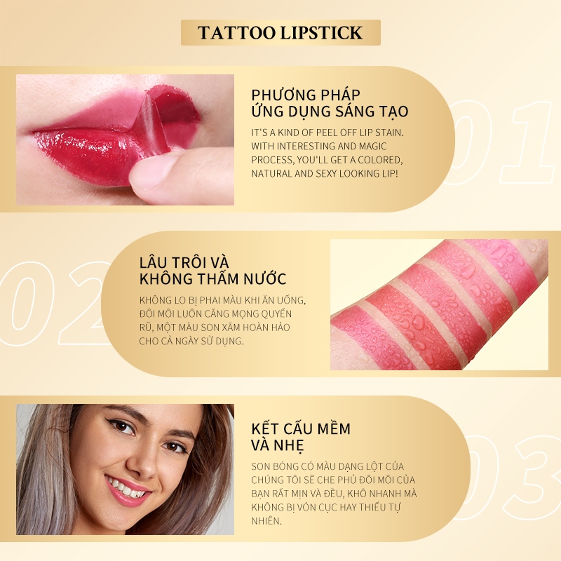 Ảnh KIMUSE 5 Màu Tùy Chọn Peel Off Lip Stain Tattoo Lipstick Lâu trôi và không thấm nước Peel Off Lip Make Up 2