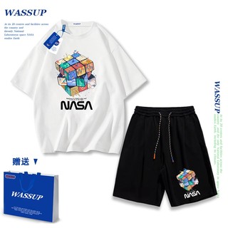 Áo thun ngắn tay Wassup mùa hè nam dáng rộng Quần Short Cotton hợp thời trang, nam nữ thể thao giản dị Phong cách đơn giản 2025 Phong cách mới