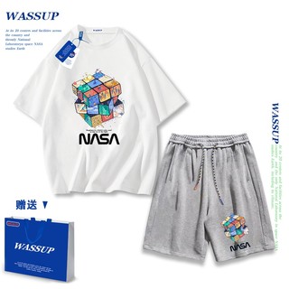 Áo thun ngắn tay Wassup mùa hè nam dáng rộng Quần Short Cotton hợp thời trang, nam nữ thể thao giản dị Phong cách đơn giản 2025 Phong cách mới