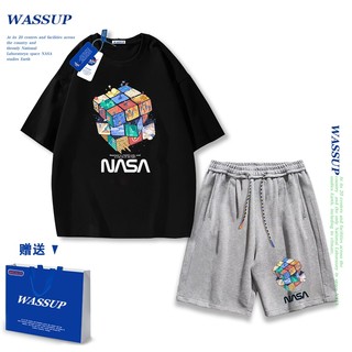 Áo thun ngắn tay Wassup mùa hè nam dáng rộng Quần Short Cotton hợp thời trang, nam nữ thể thao giản dị Phong cách đơn giản 2025 Phong cách mới