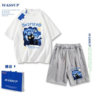 Áo thun ngắn tay Wassup mùa hè nam dáng rộng Quần Short Cotton hợp thời trang, nam nữ thể thao giản dị Phong cách đơn giản 2025 Phong cách mới