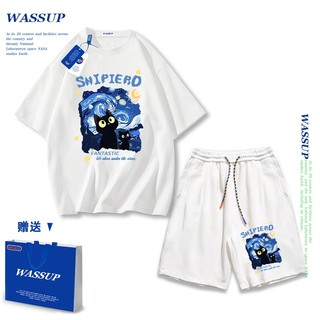 Áo thun ngắn tay Wassup mùa hè nam dáng rộng Quần Short Cotton hợp thời trang, nam nữ thể thao giản dị Phong cách đơn giản 2025 Phong cách mới