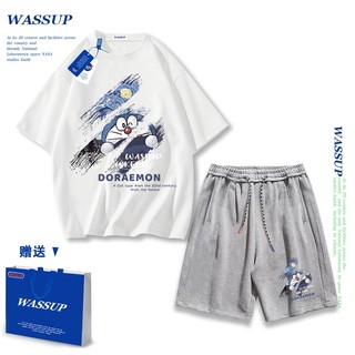 Áo thun ngắn tay Wassup mùa hè nam dáng rộng Quần Short Cotton hợp thời trang, nam nữ thể thao giản dị Phong cách đơn giản 2025 Phong cách mới