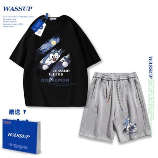 Áo thun ngắn tay Wassup mùa hè nam dáng rộng Quần Short Cotton hợp thời trang, nam nữ thể thao giản dị Phong cách đơn giản 2025 Phong cách mới
