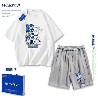 Áo thun ngắn tay Wassup mùa hè nam dáng rộng Quần Short Cotton hợp thời trang, nam nữ thể thao giản dị Phong cách đơn giản 2025 Phong cách mới
