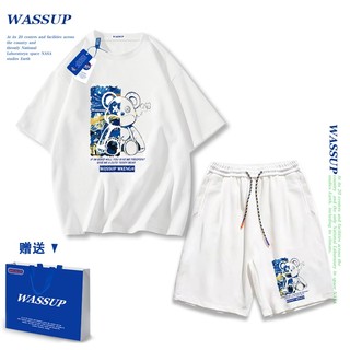 Áo thun ngắn tay Wassup mùa hè nam dáng rộng Quần Short Cotton hợp thời trang, nam nữ thể thao giản dị Phong cách đơn giản 2025 Phong cách mới