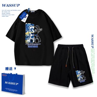 Áo thun ngắn tay Wassup mùa hè nam dáng rộng Quần Short Cotton hợp thời trang, nam nữ thể thao giản dị Phong cách đơn giản 2025 Phong cách mới