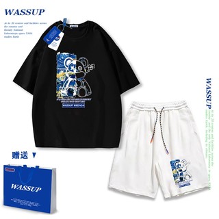 Áo thun ngắn tay Wassup mùa hè nam dáng rộng Quần Short Cotton hợp thời trang, nam nữ thể thao giản dị Phong cách đơn giản 2025 Phong cách mới