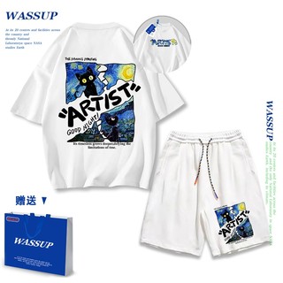 Áo thun ngắn tay Wassup mùa hè nam dáng rộng Quần Short Cotton hợp thời trang, nam nữ thể thao giản dị Phong cách đơn giản 2025 Phong cách mới