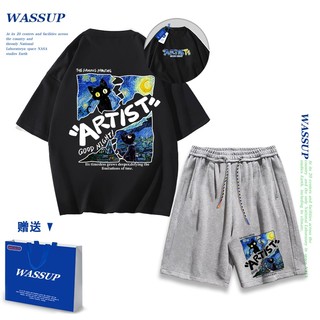 Áo thun ngắn tay Wassup mùa hè nam dáng rộng Quần Short Cotton hợp thời trang, nam nữ thể thao giản dị Phong cách đơn giản 2025 Phong cách mới