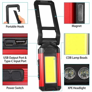 Đèn LED làm việc có đèn pin từ tính, có thể sạc lại với 7 chế độ, dành cho ngoài trời, cắm trại, khẩn cấp