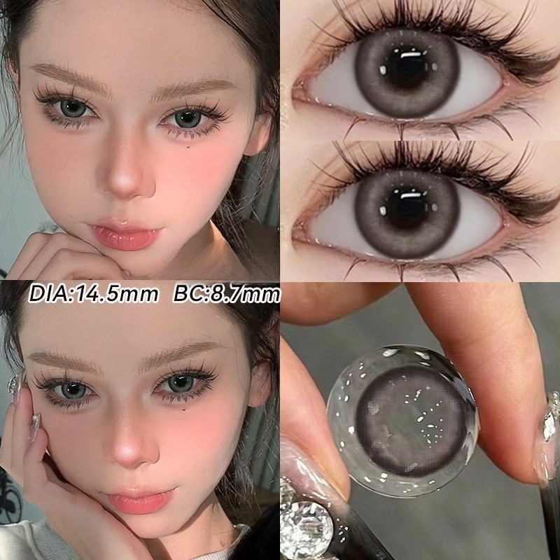 [LENS 1 NGÀY] Set 2 Kính Áp Tròng Màu Đen contact lenses 0 ~ -8.00 black len 14.2mm lens cận lens nâu bean black 996-1