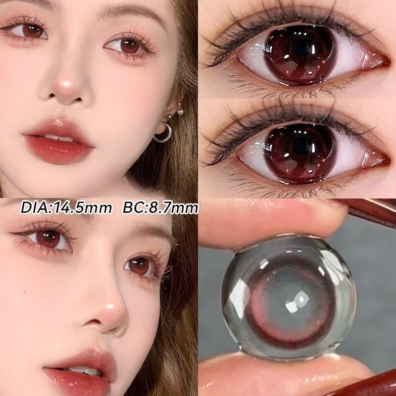 [LENS 1 NGÀY] Set 2 Kính Áp Tròng Màu Đen contact lenses 0 ~ -8.00 black len 14.2mm lens cận lens nâu bean black 996-1