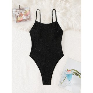 Đồ bơi nữ màu đen Shining Dệt One Piece Backless Bikini Bộ đồ tắm