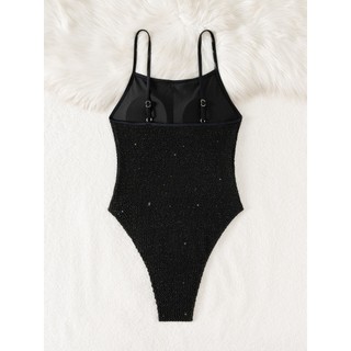 Đồ bơi nữ màu đen Shining Dệt One Piece Backless Bikini Bộ đồ tắm