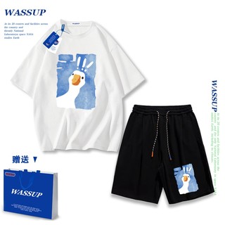 Áo thun ngắn tay Wassup mùa hè nam dáng rộng Quần Short Cotton hợp thời trang, nam nữ thể thao giản dị Phong cách đơn giản 2025 Phong cách mới