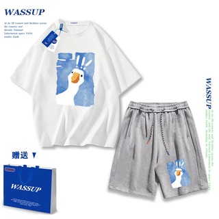Áo thun ngắn tay Wassup mùa hè nam dáng rộng Quần Short Cotton hợp thời trang, nam nữ thể thao giản dị Phong cách đơn giản 2025 Phong cách mới