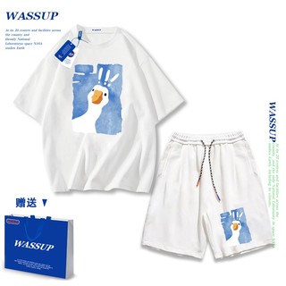 Áo thun ngắn tay Wassup mùa hè nam dáng rộng Quần Short Cotton hợp thời trang, nam nữ thể thao giản dị Phong cách đơn giản 2025 Phong cách mới