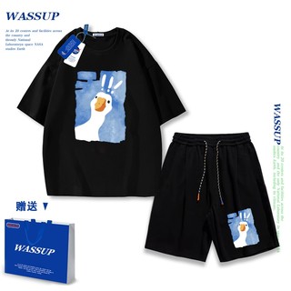 Áo thun ngắn tay Wassup mùa hè nam dáng rộng Quần Short Cotton hợp thời trang, nam nữ thể thao giản dị Phong cách đơn giản 2025 Phong cách mới
