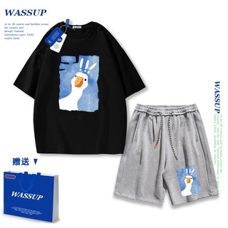 Áo thun ngắn tay Wassup mùa hè nam dáng rộng Quần Short Cotton hợp thời trang, nam nữ thể thao giản dị Phong cách đơn giản 2025 Phong cách mới