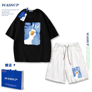 Áo thun ngắn tay Wassup mùa hè nam dáng rộng Quần Short Cotton hợp thời trang, nam nữ thể thao giản dị Phong cách đơn giản 2025 Phong cách mới