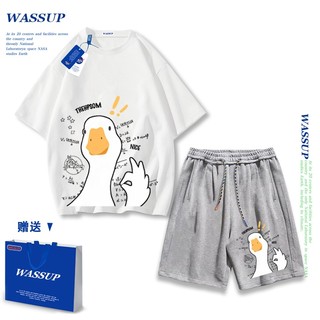 Áo thun ngắn tay Wassup mùa hè nam dáng rộng Quần Short Cotton hợp thời trang, nam nữ thể thao giản dị Phong cách đơn giản 2025 Phong cách mới