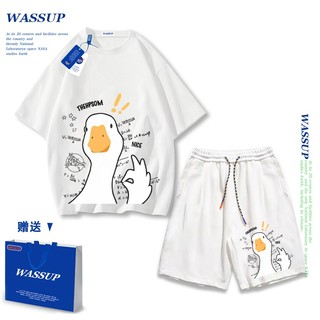 Áo thun ngắn tay Wassup mùa hè nam dáng rộng Quần Short Cotton hợp thời trang, nam nữ thể thao giản dị Phong cách đơn giản 2025 Phong cách mới