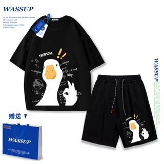 Áo thun ngắn tay Wassup mùa hè nam dáng rộng Quần Short Cotton hợp thời trang, nam nữ thể thao giản dị Phong cách đơn giản 2025 Phong cách mới