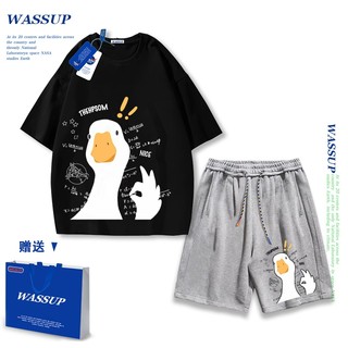 Áo thun ngắn tay Wassup mùa hè nam dáng rộng Quần Short Cotton hợp thời trang, nam nữ thể thao giản dị Phong cách đơn giản 2025 Phong cách mới
