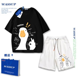 Áo thun ngắn tay Wassup mùa hè nam dáng rộng Quần Short Cotton hợp thời trang, nam nữ thể thao giản dị Phong cách đơn giản 2025 Phong cách mới
