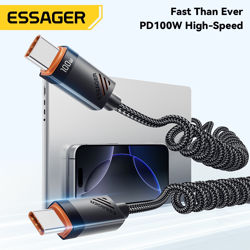 Ảnh Cáp sạc lò xo ESSAGER 60W / 100W Type C Type C sang Type C Cáp dữ liệu sạc xe hơi 1
