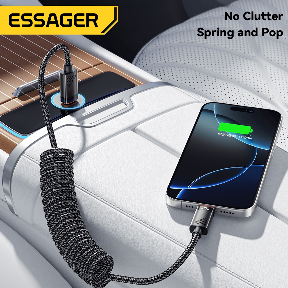 Ảnh Cáp sạc lò xo ESSAGER 60W / 100W Type C Type C sang Type C Cáp dữ liệu sạc xe hơi 3