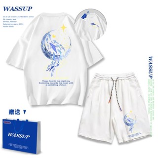 Áo thun ngắn tay Wassup mùa hè nam dáng rộng Quần Short Cotton hợp thời trang, nam nữ thể thao giản dị Phong cách đơn giản 2025 Phong cách mới