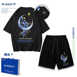 Áo thun ngắn tay Wassup mùa hè nam dáng rộng Quần Short Cotton hợp thời trang, nam nữ thể thao giản dị Phong cách đơn giản 2025 Phong cách mới