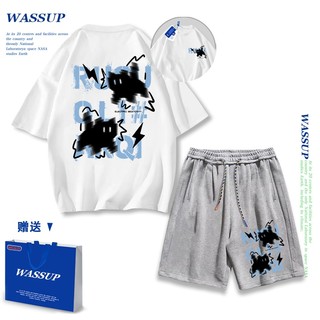 Áo thun ngắn tay Wassup mùa hè nam dáng rộng Quần Short Cotton hợp thời trang, nam nữ thể thao giản dị Phong cách đơn giản 2025 Phong cách mới