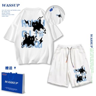 Áo thun ngắn tay Wassup mùa hè nam dáng rộng Quần Short Cotton hợp thời trang, nam nữ thể thao giản dị Phong cách đơn giản 2025 Phong cách mới