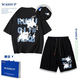 Áo thun ngắn tay Wassup mùa hè nam dáng rộng Quần Short Cotton hợp thời trang, nam nữ thể thao giản dị Phong cách đơn giản 2025 Phong cách mới