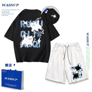 Áo thun ngắn tay Wassup mùa hè nam dáng rộng Quần Short Cotton hợp thời trang, nam nữ thể thao giản dị Phong cách đơn giản 2025 Phong cách mới