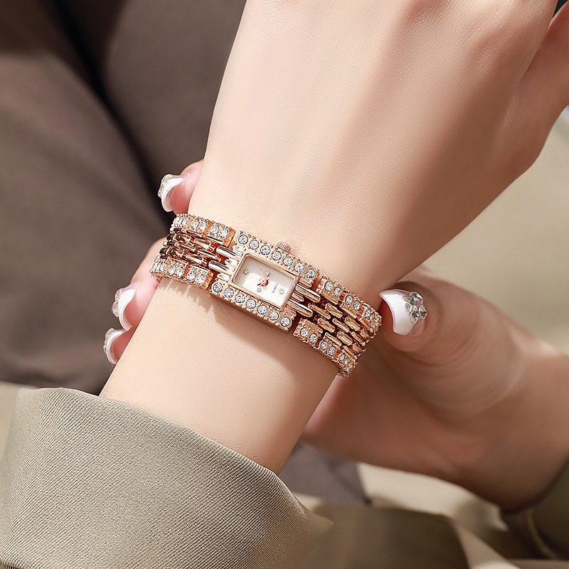 Đồng hồ nữ Đồng hồ thạch anh hình chữ nhật đính kim cương hợp thời trang thanh lịch