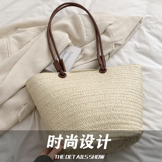 Túi Rơm Nữ Dung Tích Lớn Phong Cách Mới Kỳ Nghỉ Đi Biển Túi Rơm Dệt Giỏ Rau Túi Tote Xô
