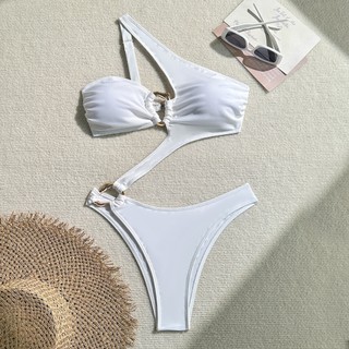Đồ Bơi Nữ Màu Trơn Slash Một Vai Không Đều Rỗng Ra Một Mảnh Bikini Đồ Bơi