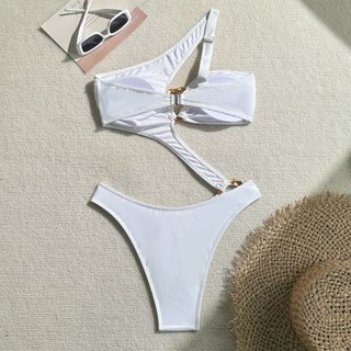 Đồ Bơi Nữ Màu Trơn Slash Một Vai Không Đều Rỗng Ra Một Mảnh Bikini Đồ Bơi