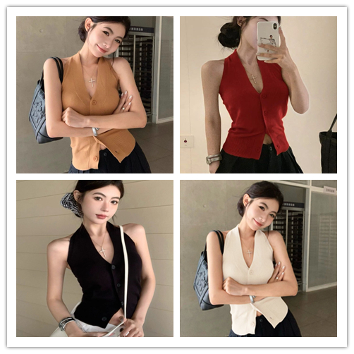 Lan ~ Pháp Dệt Kim Dây Cổ Áo Nữ Thiết Kế Mùa Hè Niche Ngọt Hot Girl Dây Ngắn Quần Áo Nữ