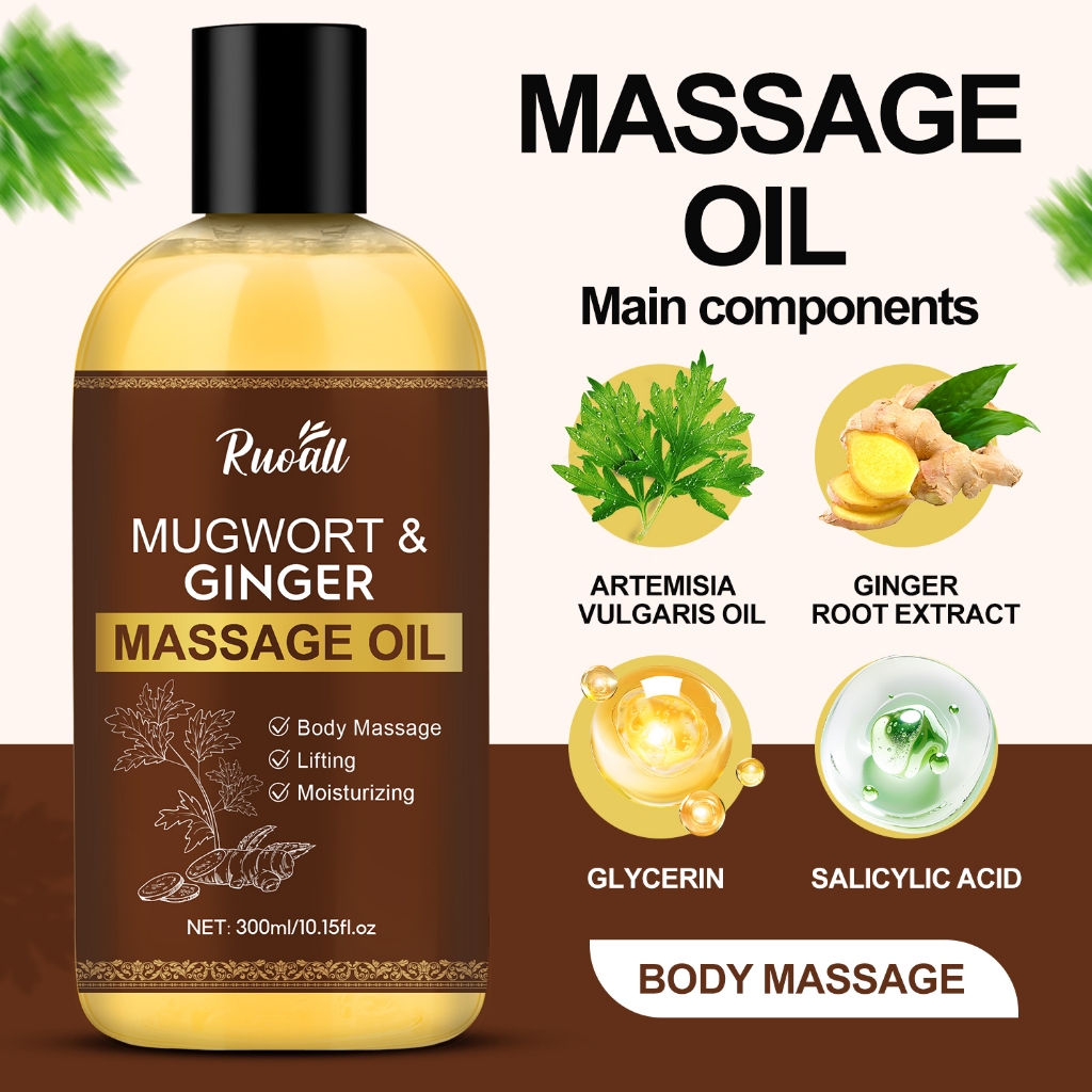 Ảnh Dầu Massage gừng ngải cứu tự nhiên RUOALL 300ml, Giảm đau cơ bắp, Thúc đẩy tuần hoàn máu 4