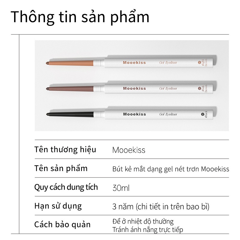 Kẻ Mắt Gel Mooekiss, Chống Nước Mồ Hôi, Không Lem, Lâu Trôi, Nét Mảnh Sắc Nét 100ml, Chống Nước, Không Nhòe, Siêu Mảnh