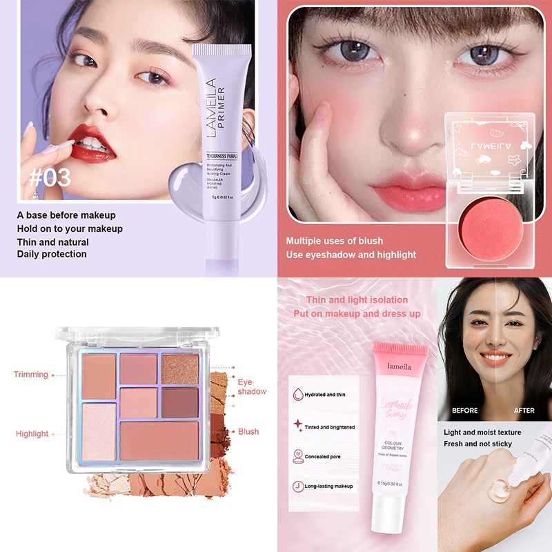Ảnh Bộ mỹ phẩm 19 món LAMEILA Bảng phấn mắt 12 màu+Má hồng+Phấn phủ trang điểm+Bột che khuyết điểm+phồng+dao cắt lông mày+dụng cụ uốn mi+Cọ trang điểm+Lip Glaze Lipstick+Mascara +chì kẻ mày+kẻ mắt+kem che khuyết điểm+Thanh đường viền+Kem BB+Kem 4